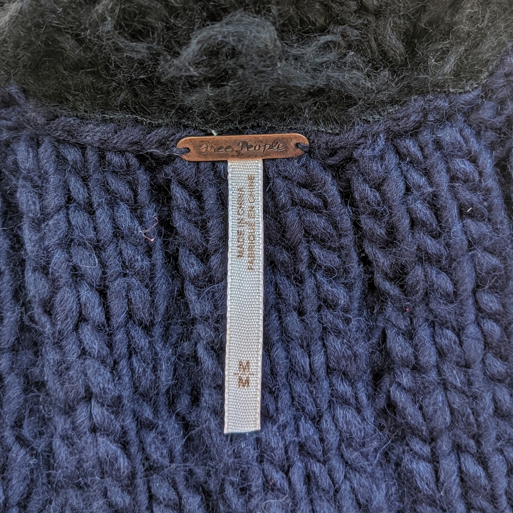 Free People Faux Fur Trim Cable Knit Sweater - Picture 7 of 8